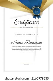 Modern certificate design template with gold badges, luxury and modern pattern, award winning, diploma. Vector illustration