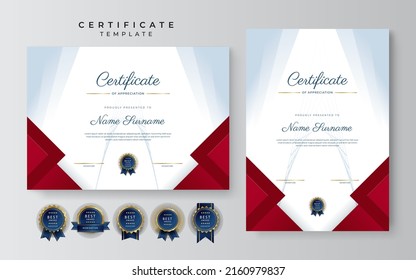 Modern certificate design template with gold badges, luxury and modern pattern, award winning, diploma. Vector illustration