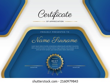 Modelo moderno de diseño de certificados con insignias de oro, diseño lujoso y moderno, galardonado, diploma. Ilustración del vector