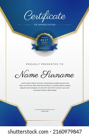 Modelo moderno de diseño de certificados con insignias de oro, diseño lujoso y moderno, galardonado, diploma. Ilustración del vector