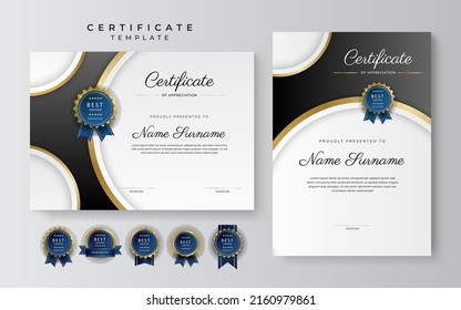 Modern certificate design template with gold badges, luxury and modern pattern, award winning, diploma. Vector illustration