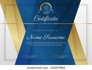 Modern certificate design template with gold badges, luxury and modern pattern, award winning, diploma. Vector illustration
