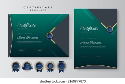 Modern certificate design template with gold badges, luxury and modern pattern, award winning, diploma. Vector illustration