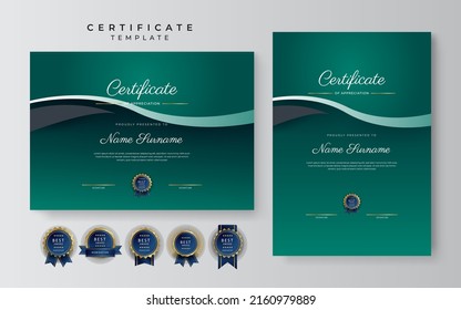 Modern certificate design template with gold badges, luxury and modern pattern, award winning, diploma. Vector illustration