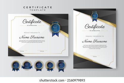 Modern certificate design template with gold badges, luxury and modern pattern, award winning, diploma. Vector illustration
