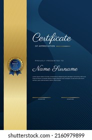 Modern certificate design template with gold badges, luxury and modern pattern, award winning, diploma. Vector illustration