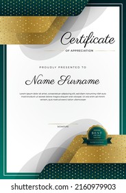 Modern certificate design template with gold badges, luxury and modern pattern, award winning, diploma. Vector illustration