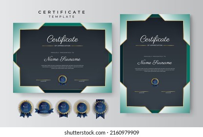 Modern certificate design template with gold badges, luxury and modern pattern, award winning, diploma. Vector illustration