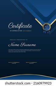 Modern certificate design template with gold badges, luxury and modern pattern, award winning, diploma. Vector illustration