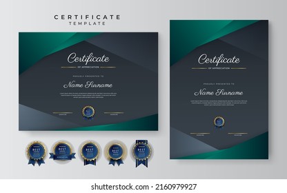 Modern certificate design template with gold badges, luxury and modern pattern, award winning, diploma. Vector illustration