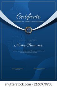 Modern certificate design template with gold badges, luxury and modern pattern, award winning, diploma. Vector illustration