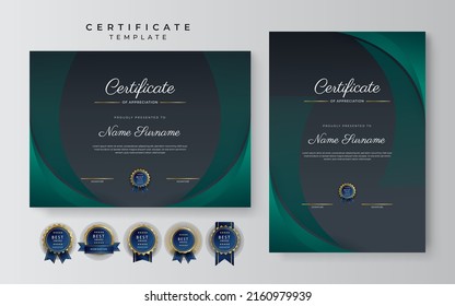 Modern certificate design template with gold badges, luxury and modern pattern, award winning, diploma. Vector illustration