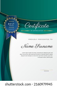 Modern certificate design template with gold badges, luxury and modern pattern, award winning, diploma. Vector illustration