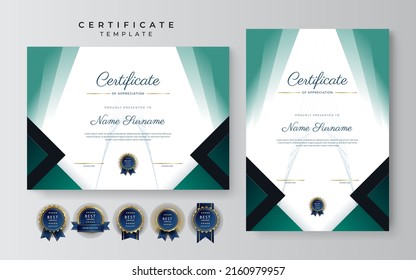 Modern certificate design template with gold badges, luxury and modern pattern, award winning, diploma. Vector illustration