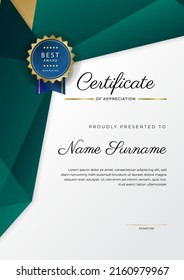 Modern certificate design template with gold badges, luxury and modern pattern, award winning, diploma. Vector illustration