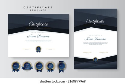 Modern certificate design template with gold badges, luxury and modern pattern, award winning, diploma. Vector illustration