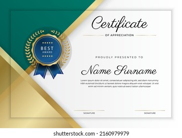 Modern certificate design template with gold badges, luxury and modern pattern, award winning, diploma. Vector illustration