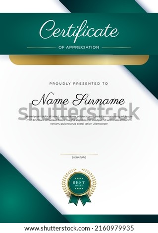 Modern certificate design template with gold badges, luxury and modern pattern, award winning, diploma. Vector illustration