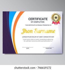 Modern certificate design template with golden star badge