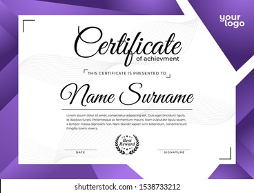 Modern Certificate Design Template with Purple Color