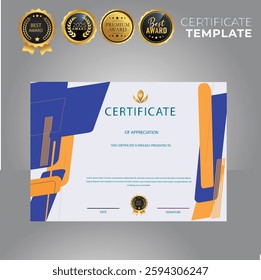 Modern certificate, Elegant Gray background, with an elegant modern gold plaque