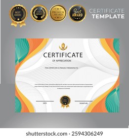 Modern certificate, Elegant Gray background, with an elegant modern gold plaque