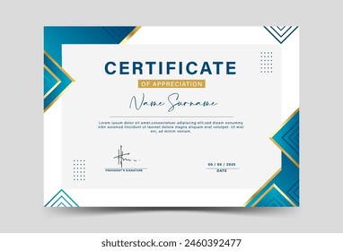 Modern certificate ,green and gold geometric effect achievement certificate template Vector blank design template