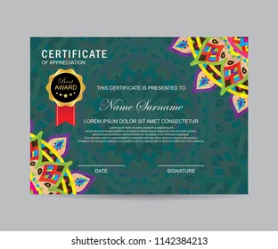 Modern certificate with mandala 