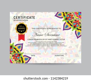 Modern certificate with mandala 