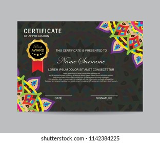 Modern certificate with mandala 