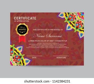 Modern certificate with mandala 