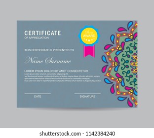 Modern certificate with mandala 