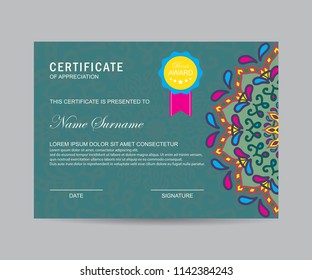 Modern certificate with mandala 
