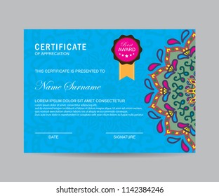 Modern certificate with mandala 