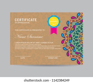 Modern certificate with mandala 