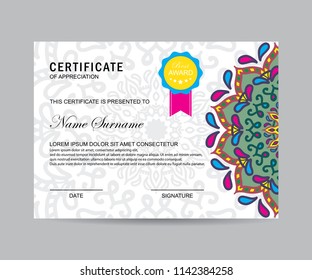 Modern certificate with mandala 