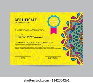 Modern certificate with mandala 