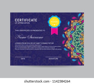 Modern certificate with mandala 