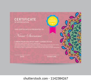 Modern certificate with mandala 