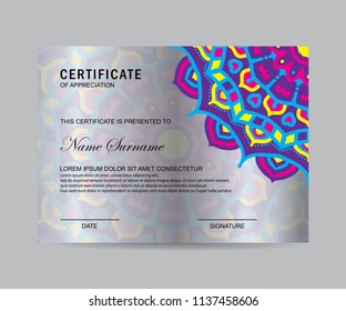 Modern certificate with mandala style