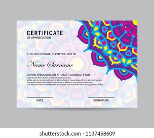 Modern certificate with mandala style