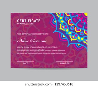 Modern certificate with mandala style