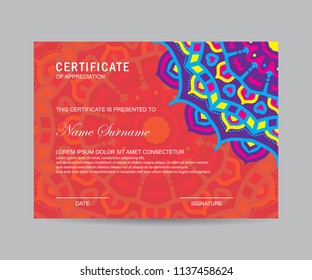 Modern certificate with mandala style