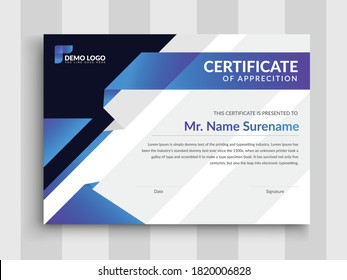 modern Certificate Premium template awards diploma background vector,Certificate layout template design,Luxury and Modern style,Appreciation certificate in blue and green color vector template,