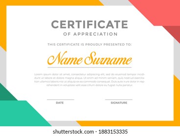 Modern certificate template with abstract shapes full color design, appreciation for business and education