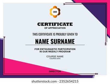 Modern Certificate Template with abstract, stylish design, simple, elegant and perfect design. Ready to use template.