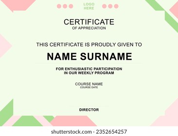 Modern Certificate Template with abstract, stylish design, simple, elegant and perfect design. Ready to use template.