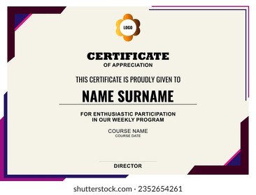 Modern Certificate Template with abstract, stylish design, simple, elegant and perfect design. Ready to use template.
