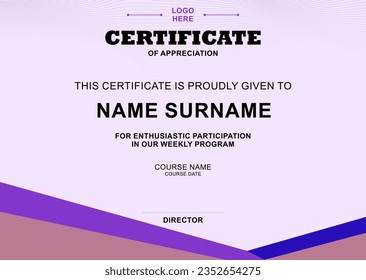 Modern Certificate Template with abstract, stylish design, simple, elegant and perfect design. Ready to use template.