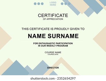 Modern Certificate Template with abstract, stylish design, simple, elegant and perfect design. Ready to use template.
